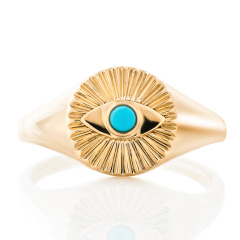 14kt Yellow gold cab turquoise evil eye ring