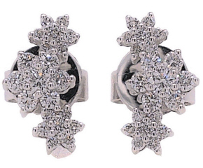 14kt white gold trio flower cluster earrings.