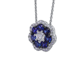 18kt white gold sapphire and diamond pendant with chain