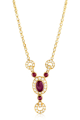 18kt yellow gold cabochon ruby and diamond necklace