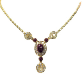 18kt yellow gold cabochon ruby and diamond necklace
