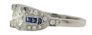 Platinum sapphire and diamond ring