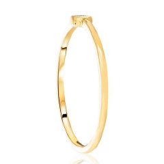 14kt yellow gold bezel set round diamond dainty band.