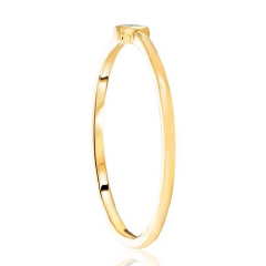 14kt yellow gold bezel set round diamond dainty band.