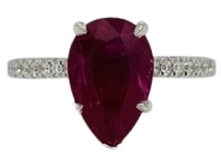 14kt white gold pearshape ruby and diamond ring