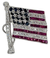 18kt white gold diamond, sapphire, and ruby flag pin