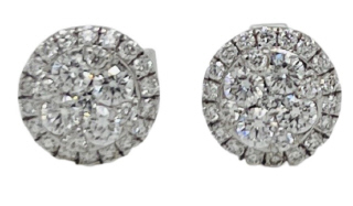 14kt white gold diamond cluster stud earrings.