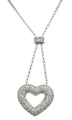 18kt white gold pave diamond heart pendant with chain.