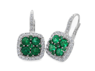 18kt white gold emerald and diamond hanging earring with black rhodium
