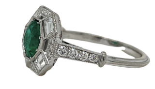 Platinum emerald and diamond ring