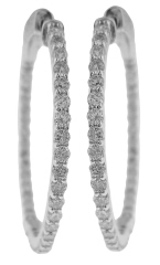 14kt white gold diamond hoop earrings.
