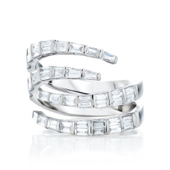 18kt white gold 4 row baguette diamond coil ring