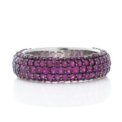 18kt white gold 5-row pave ruby band.