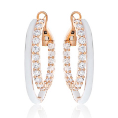 18kt rose gold white agate and diamond hoop earrings.