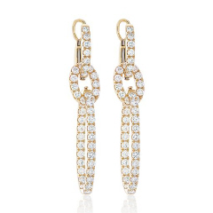 18kt yellow gold triple ring hanging diamond earrings.