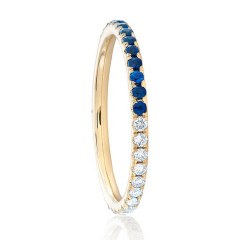 14kt yellow gold 1/2 sapphire and 1/2 diamond band.