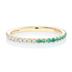 14kt yellow gold 1/2 emerald and 1/2 diamond band.