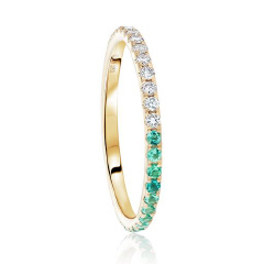 14kt yellow gold 1/2 emerald and 1/2 diamond band.