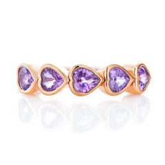 14kt rose gold bezel set pink sapphire heart band.