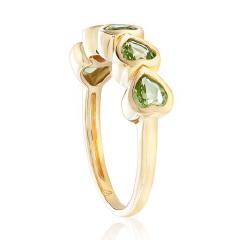 14kt yellow gold peridot bezel set heart band.