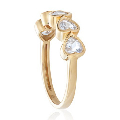 14kt yellow gold white topaz bezel set heart band.