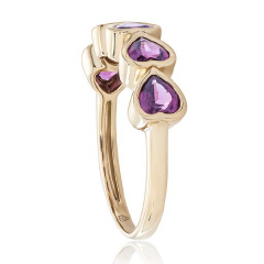 14kt yellow gold bezel set rhodolite heart band.