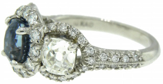 Platinum sapphire and diamond ring