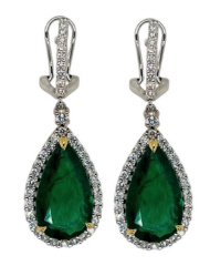 18kt two-tone pearshape emerald and diamond earrings