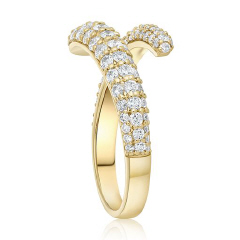 14kt yellow gold pave diamond bypass ring