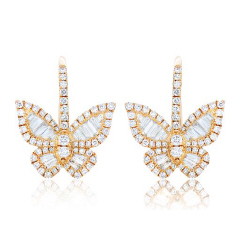 18kt yellow gold hanging mini diamond butterfly earrings.