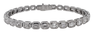 18kt white gold bezel set emerald cut diamond bracelet