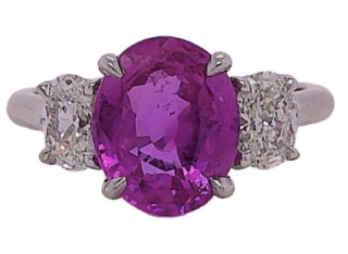 18kt white gold 3-stone pink sapphire and diamond ring