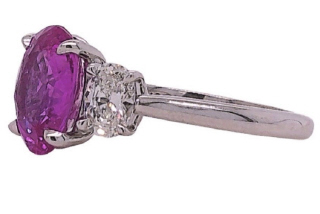 18kt white gold 3-stone pink sapphire and diamond ring