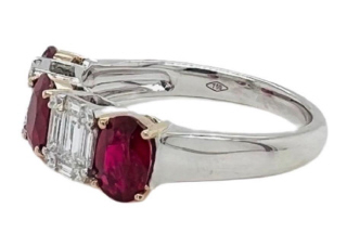 18kt two tone oval ruby and illusion diamond band