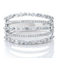 14kt white gold round and baguette diamond 5 row ring