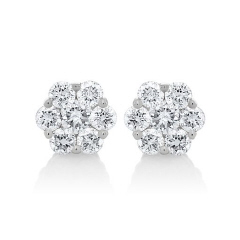 14kt white gold small diamond flower stud earrings