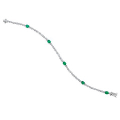 14kt white gold oval emerald and diamond bracelet.