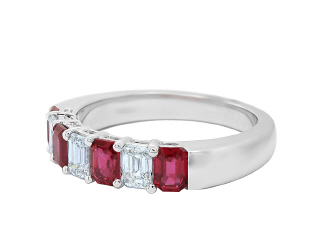 18kt white gold ruby and diamond alternating band