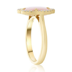 14kt yellow gold pink mother of pearl flower ring with diamonds.