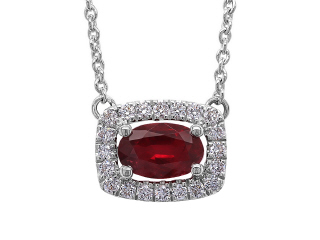 18kt white gold ruby and diamond pendant with chain