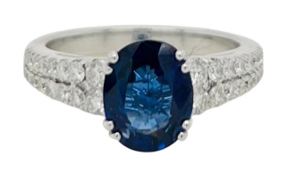 14kt white gold oval sapphire and diamond ring