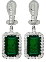 18kt white gold emerald and diamond hanging earrings