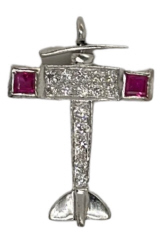 14kt white gold diamond and ruby airplane charm / pendant