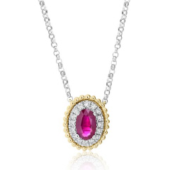 14kt two-tone ruby and diamond pendant with chain
