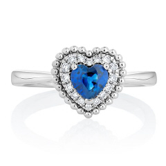 14kt white gold diamond and sapphire heart ring
