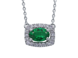 18kt white gold emerald and diamond pendant with chain
