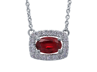 18kt white gold ruby and diamond pendant with chain