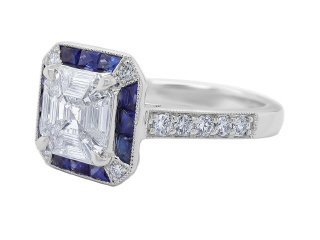 18kt white gold sapphire and diamond ring.