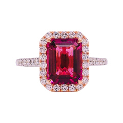 18kt white gold pink tourmaline diamond halo ring