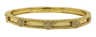 14kt yellow gold clover style diamond bangle bracelet.